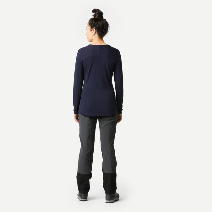 Decathlon Forclaz - Camiseta feminina de manga comprida Forclaz MT500 em lã merino - BORDÔ
