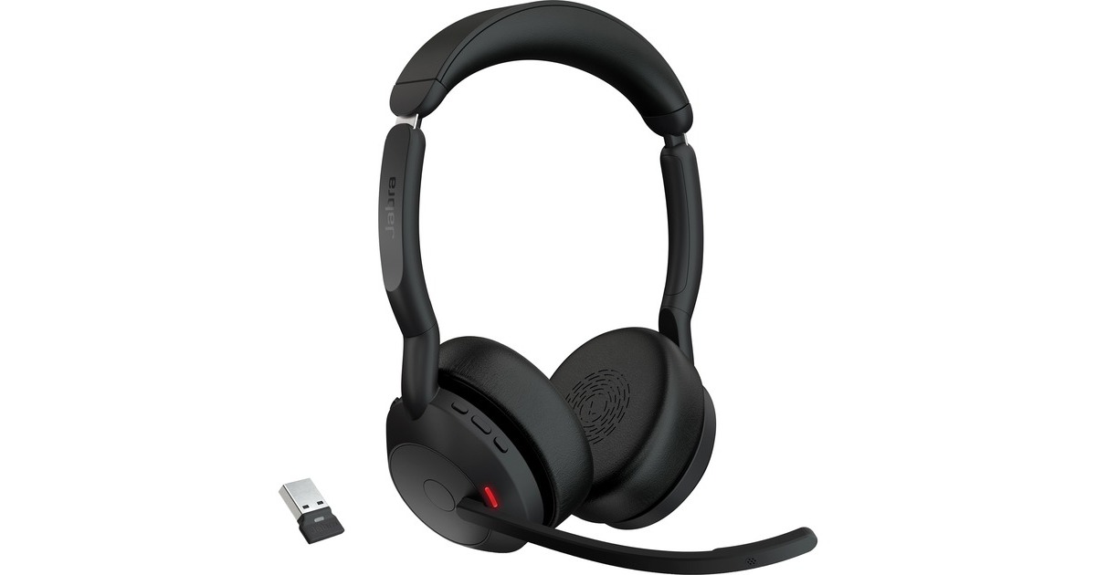 JabraEvolve2 55, Incl. oplaadstandaard on-ear headset  (Zwart, Stereo, UC, USB-A, Link380a)