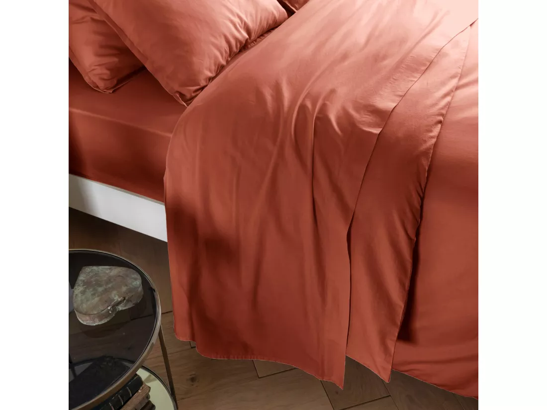 Drap plat coton lavé - SOMEO Terracotta 180x290 - CELESTE