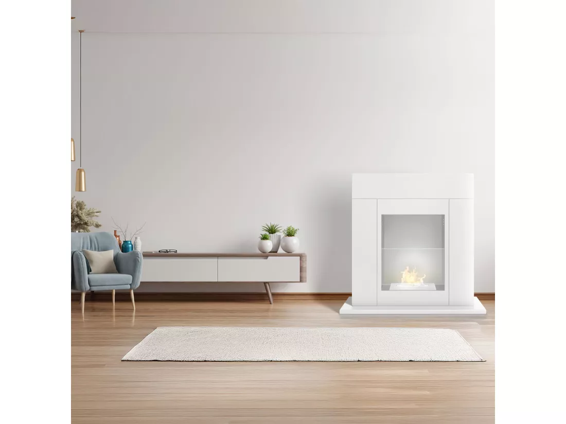 Marco Aurelio - Cheminée au bioéthanol de sol freestanding, 73x20xH75 cm couleur blanc