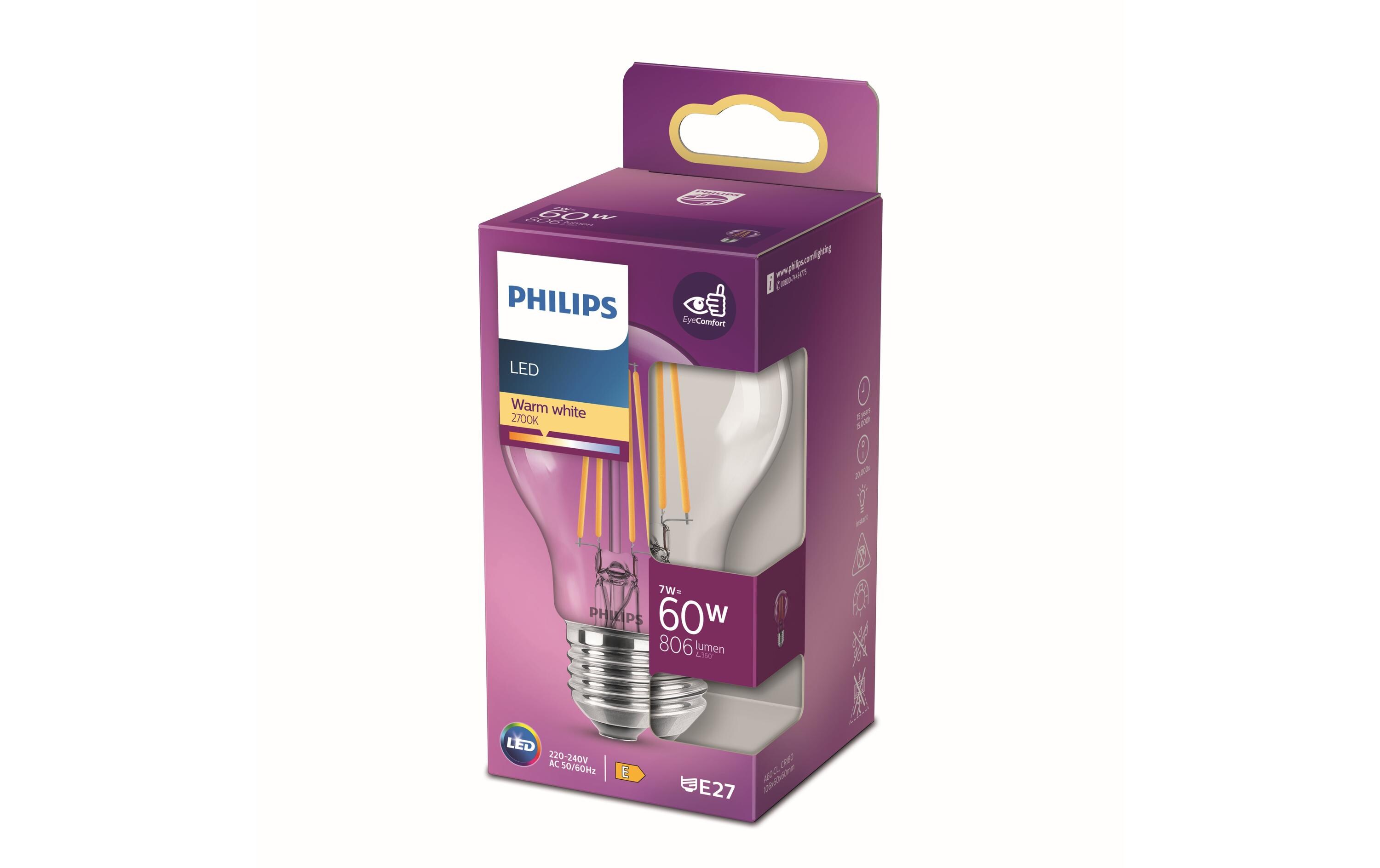 Lampe LEDcla 60W E27 A60 WW CL ND WarmweissLeuchtmittel A60 mit klarem Glas