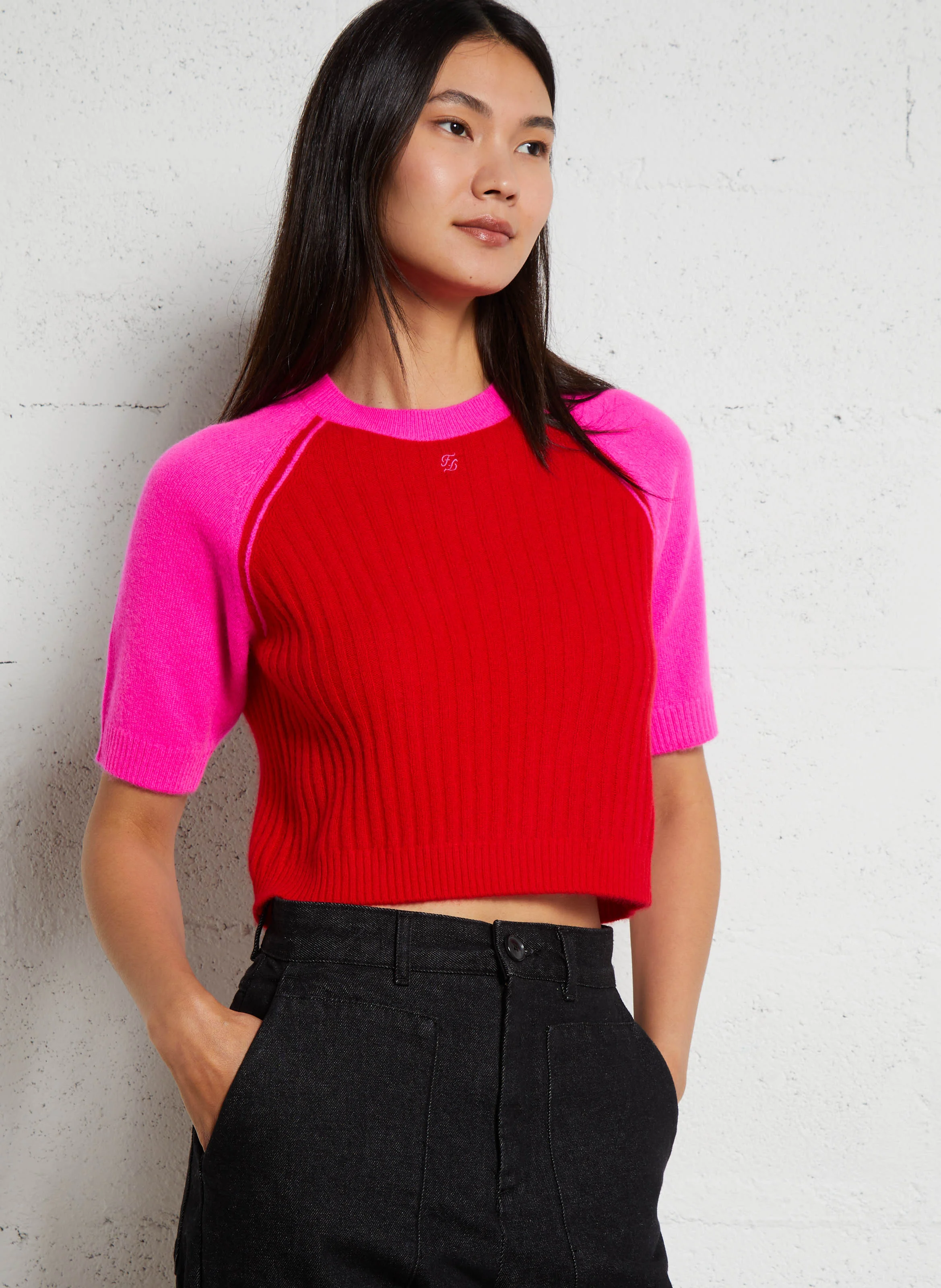 Pull court manches courtes en cachemire | Rouge