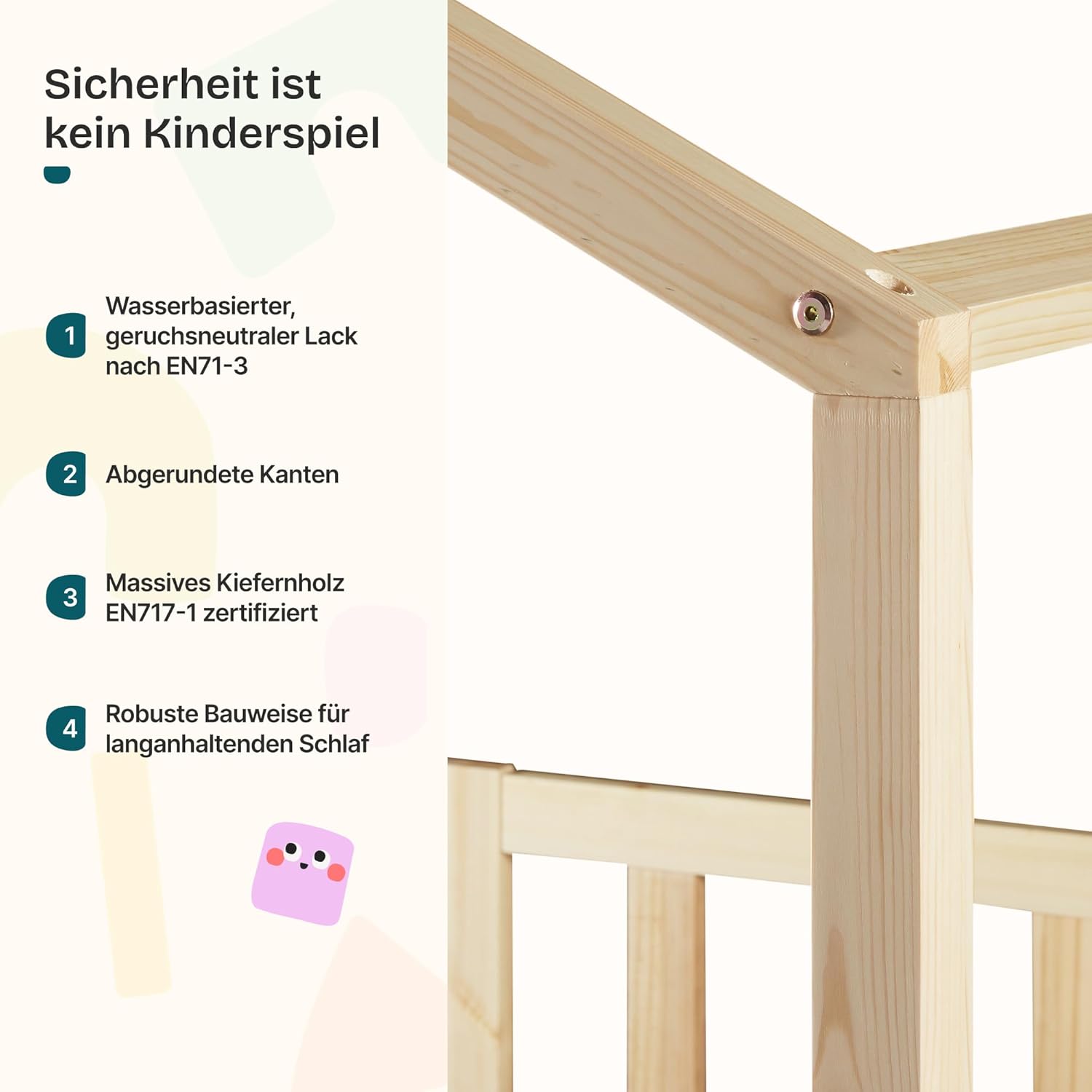 [en.casa] Kinderbett Treviolo Hausbett 140 x 200 cm Holzbett für Kinder mit Rausfallschutz Montessori Bettgestell mit Lattenrost Kiefernholz Holzfarben