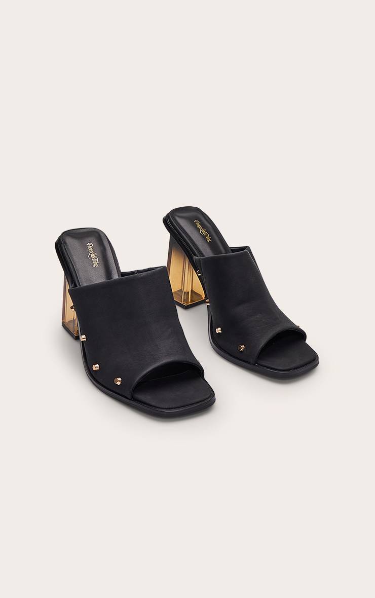 Noir Mules À Talons Bloc En Résine Et Synthétique Clouté