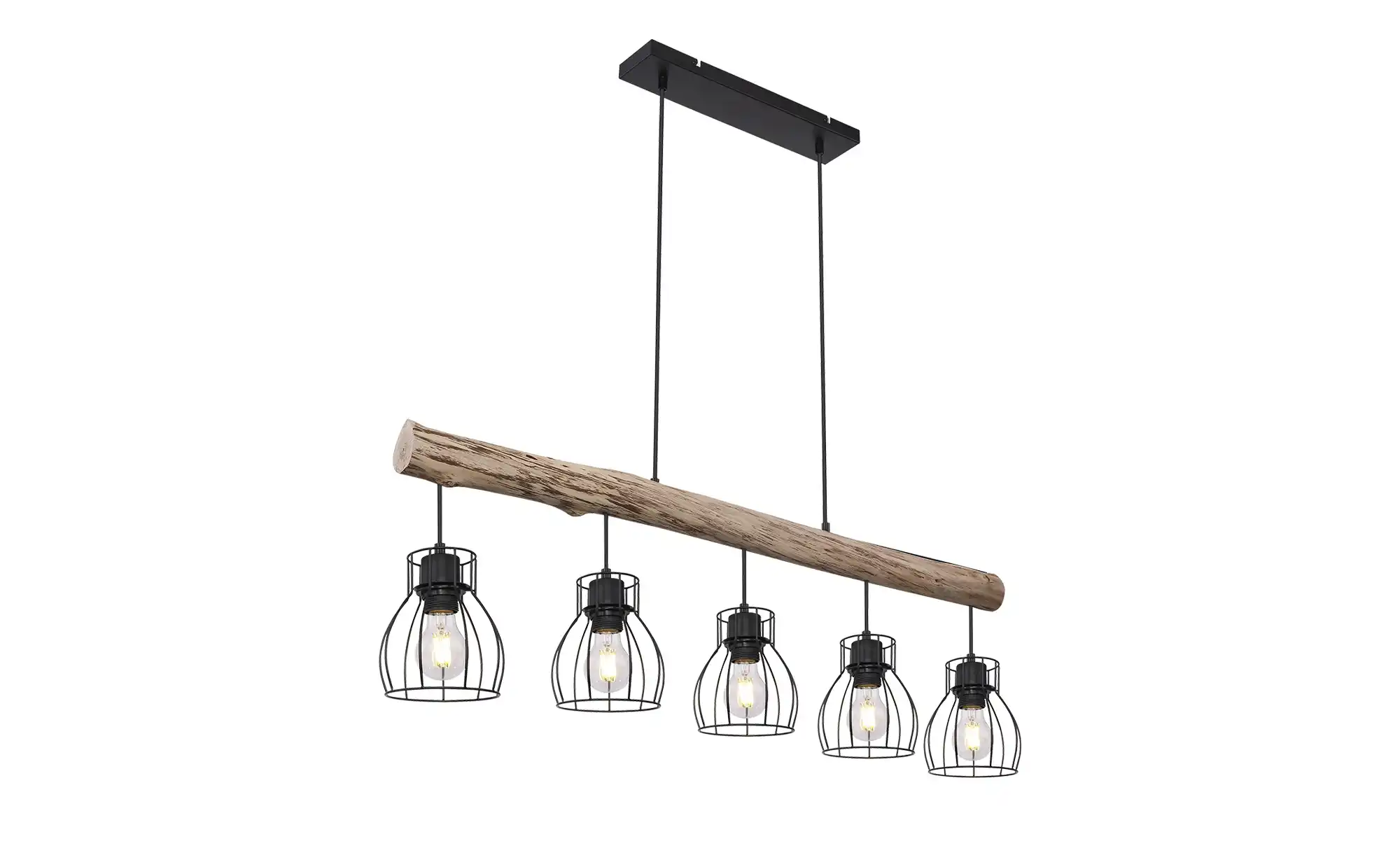 Pendelleuchte, 5-flammig, Holz/ Metall Körbe