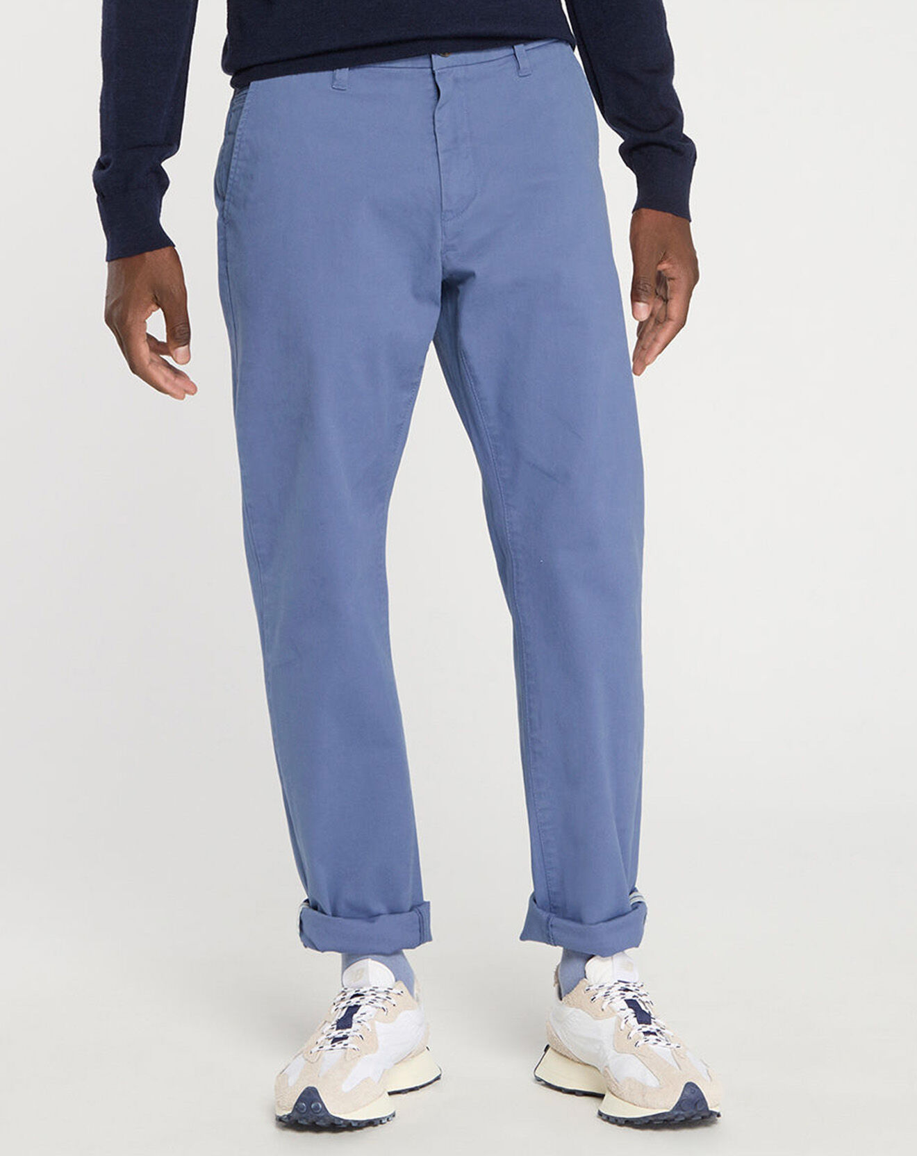 Galeries Lafayette Pantalon chino en Coton bio droit Kutdroit bleu vintage
