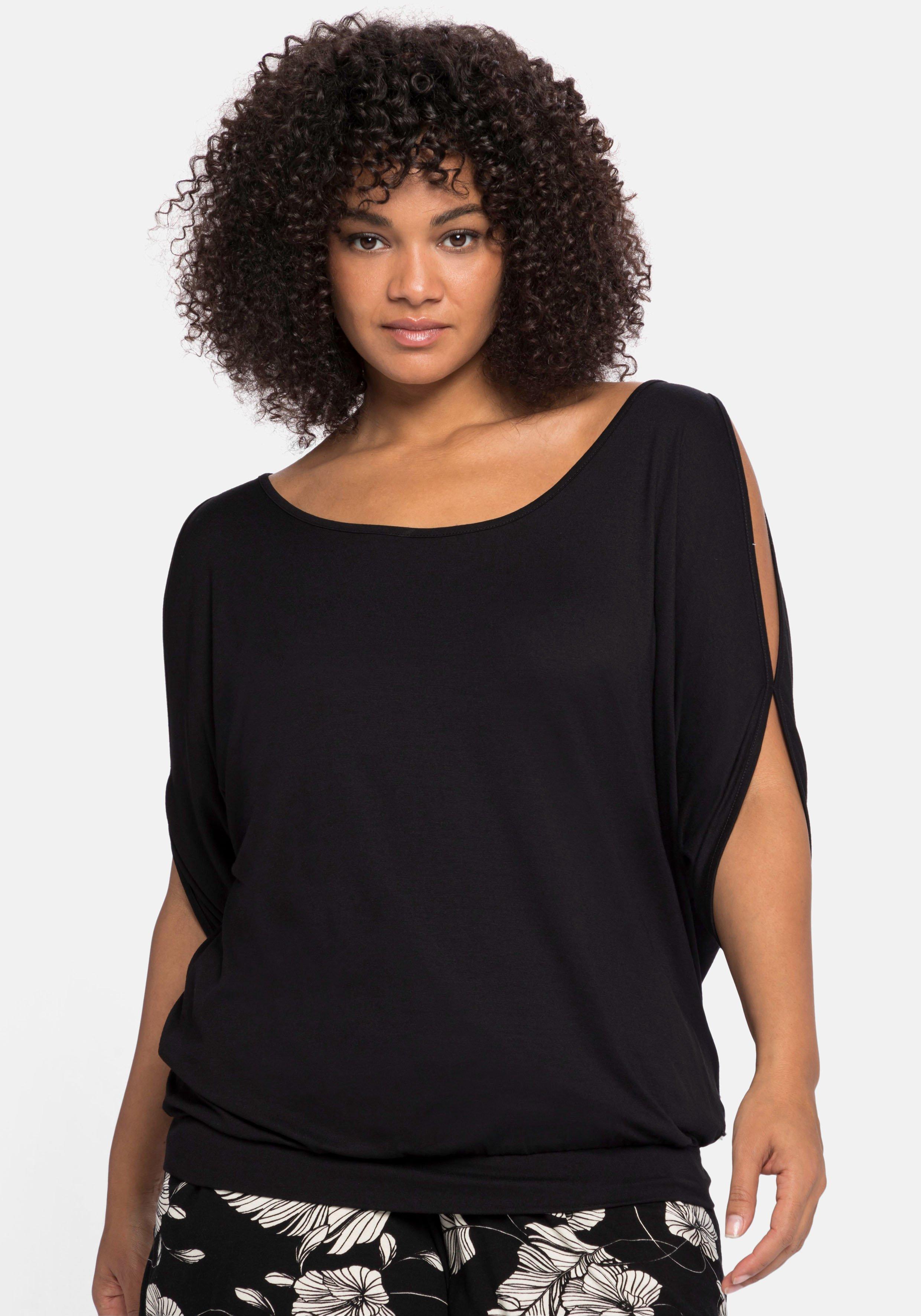 Jerseyshirt mit geschlitzten Fledermausärmeln