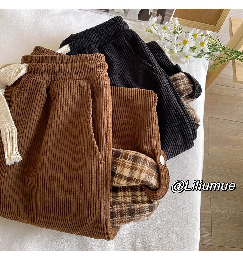 Samso - Geruite corduroy broek met wijde pijpen en trekkoord in de taille