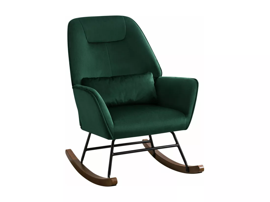 Fauteuil à Bascule en Velours Rembourré avec Support Lombaire, Fauteuil Allaitement à Bascule pour Salon, Chambre d'enfant, Vert Foncé
