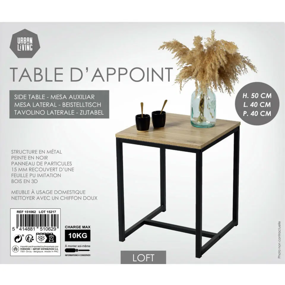 Urban Living Bijzettafel - zwart - metaal/hout - L40 x B40 x H50 cm