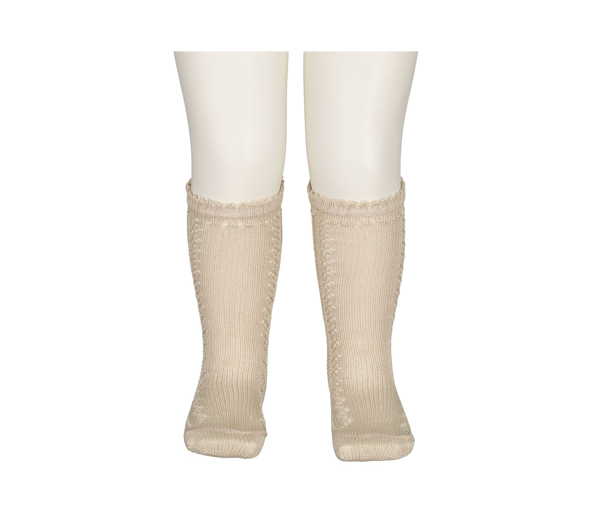 Knee Socks Pointelle, Strømper - Warm Pearl