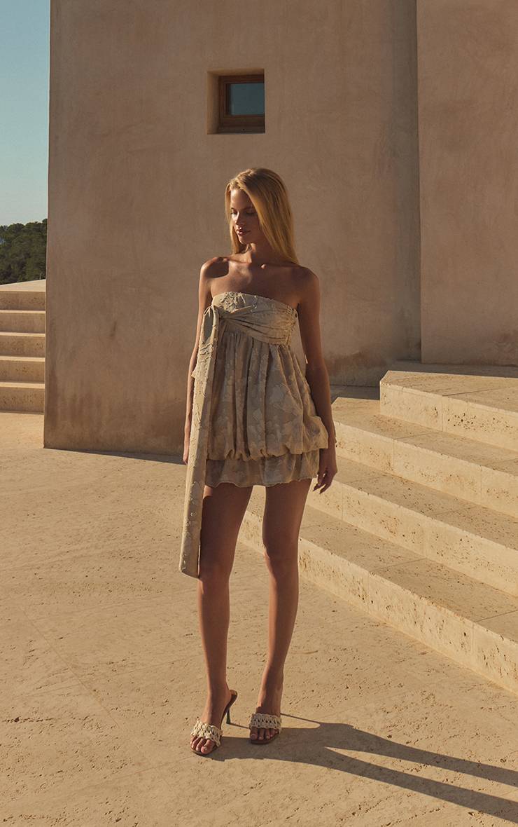 Gris Pierre Robe Bandeau Bouffante À Détail Drapé Texturé