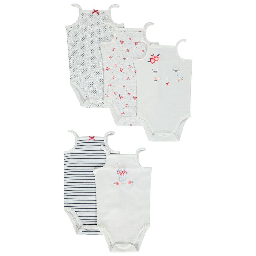 Lot de 5 bodies en coton à bretelles pour bébé fille - Ecru