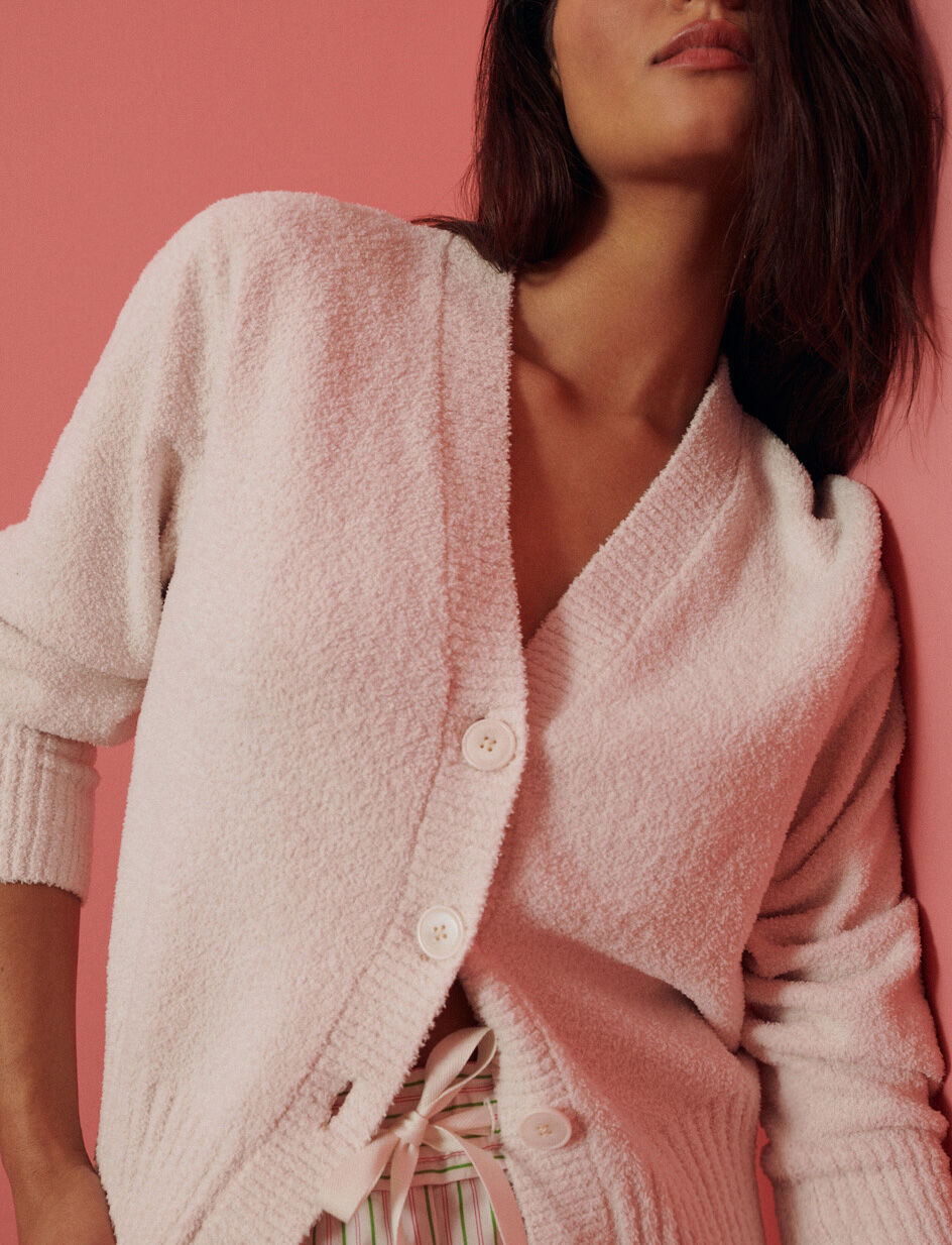 Cardigan manches longues - blanc rosé