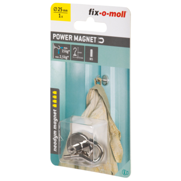 Magneet haak Neodymium klevend zilver 25mm