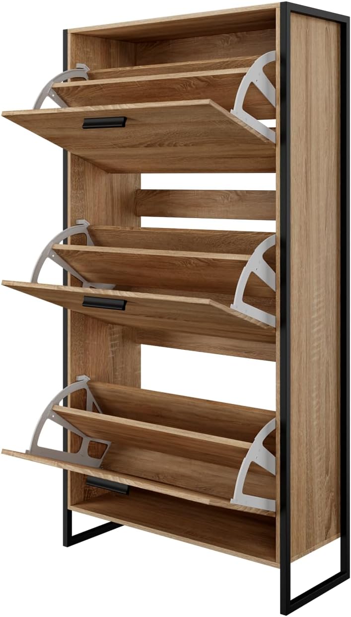 CASABEL Schuhschrank, industriell, 18 Paar – Schuhschrank, Aufbewahrung für Eingangsbereich, hohe Kapazität – platzsparend, Eingangsbereich, Flur, Türen und Rahmen aus hellem Holz – Französisches