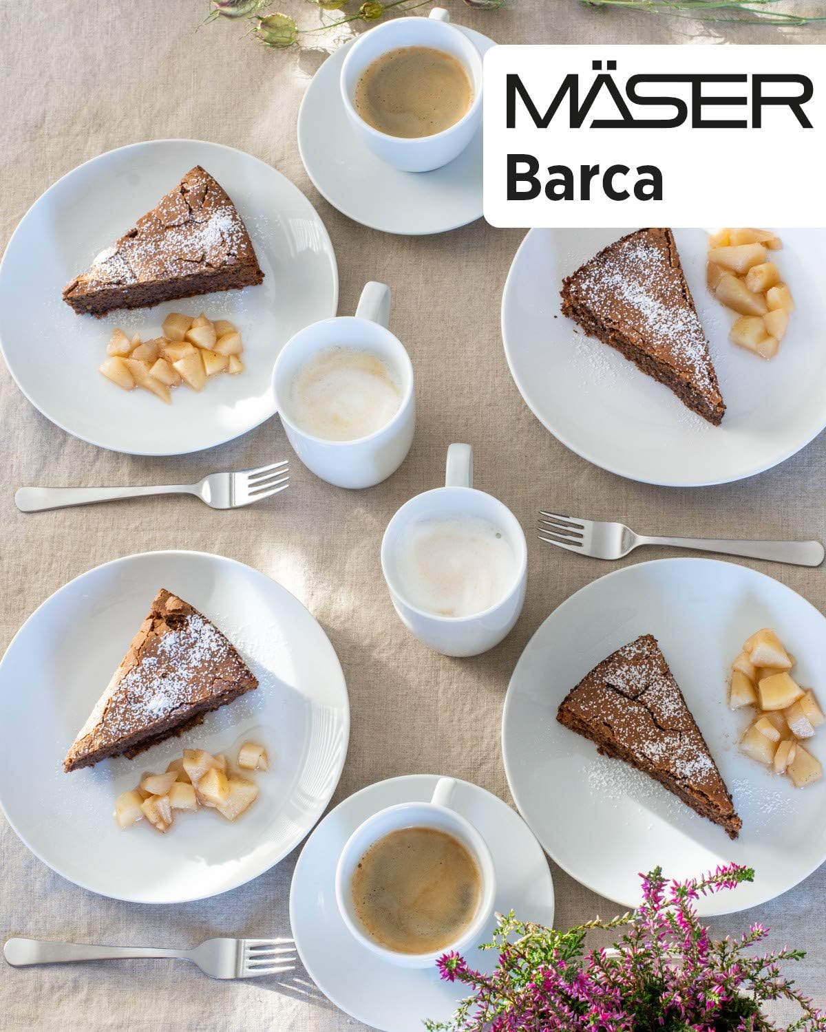 MÄSER Serie Barca, Umfangreiches Geschirr Set für 8 Personen, 68-teiliges Kombiservice in moderner randloser Form, rund, Weiß