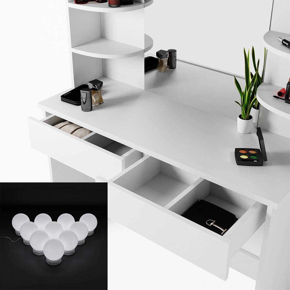 Vicco Schminktisch Charlotte Frisiertisch Frisierkommode Kosmetiktisch Weiß inkl. Designhocker & LED