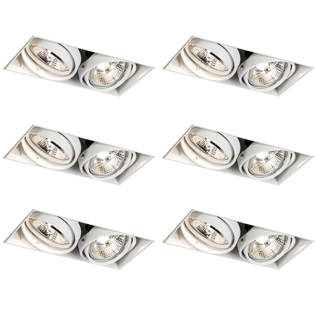 Set van 6 inbouwspots wit GU10 70mm 2-lichts trimless - Oneon