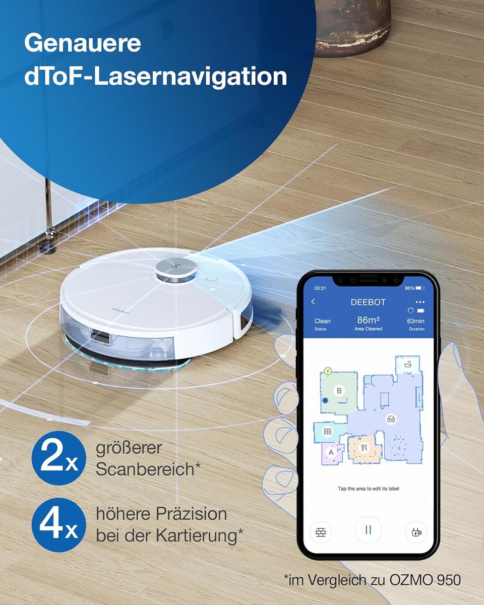 ECOVACS DEEBOT N10 Plus nat/droog robotstofzuiger, 4300PA, LiDAR-navigatie, zelflozend station