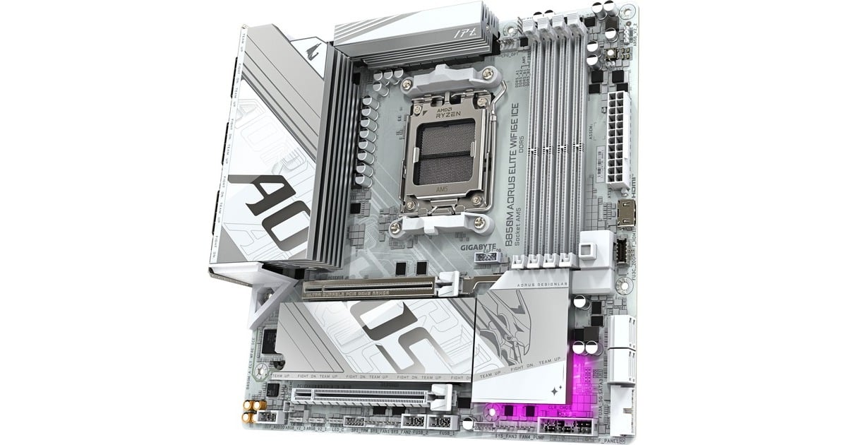 GIGABYTEB850M AORUS ELITE WIFI6E ICE socket AM5 moederbord  (Zilver/wit, RAID, 2,5Gb-LAN, WLAN, BT, Sound, µATX, Tweedekans)
