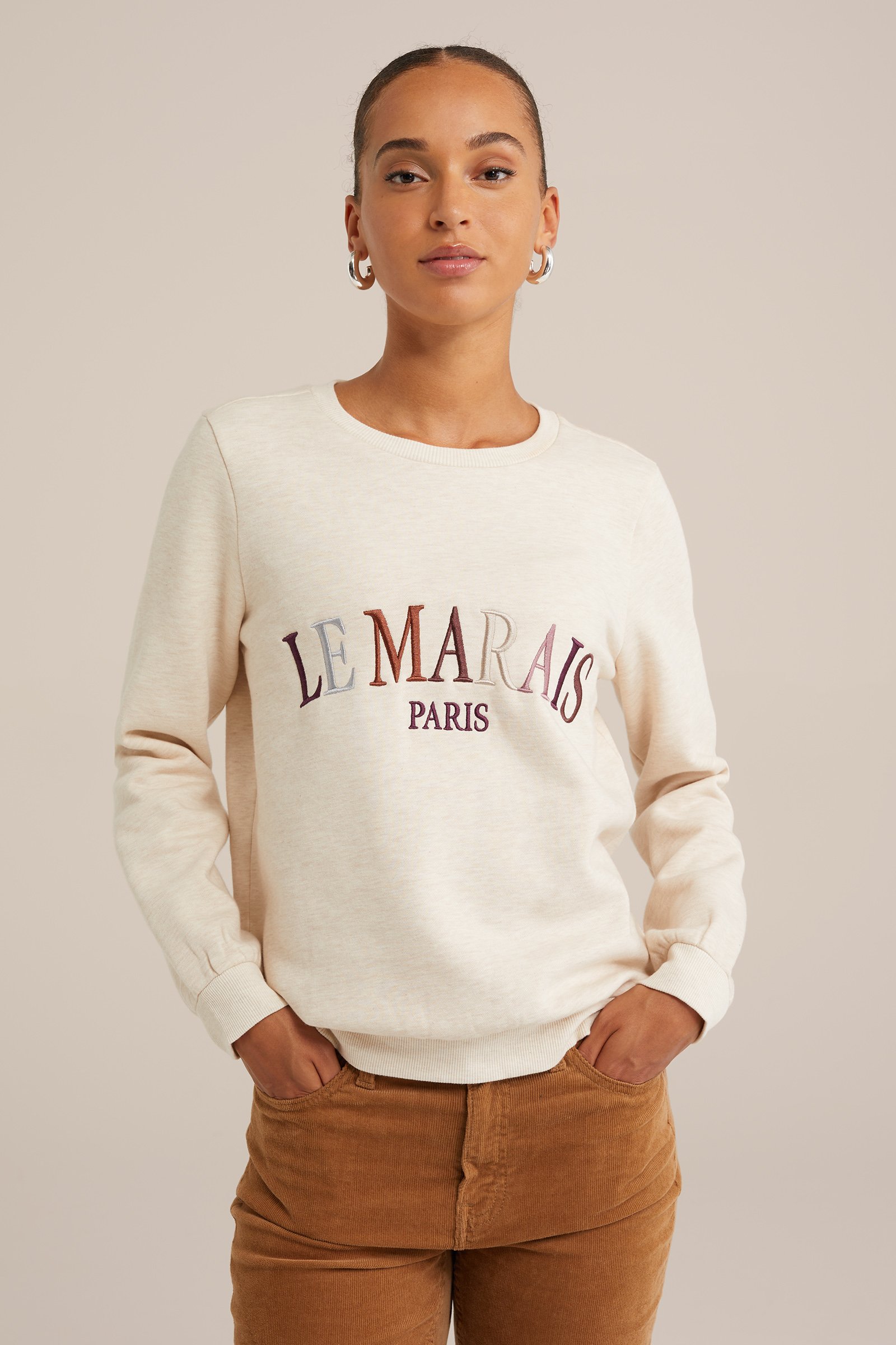 sweater met embroidery WE Fashion Beige
