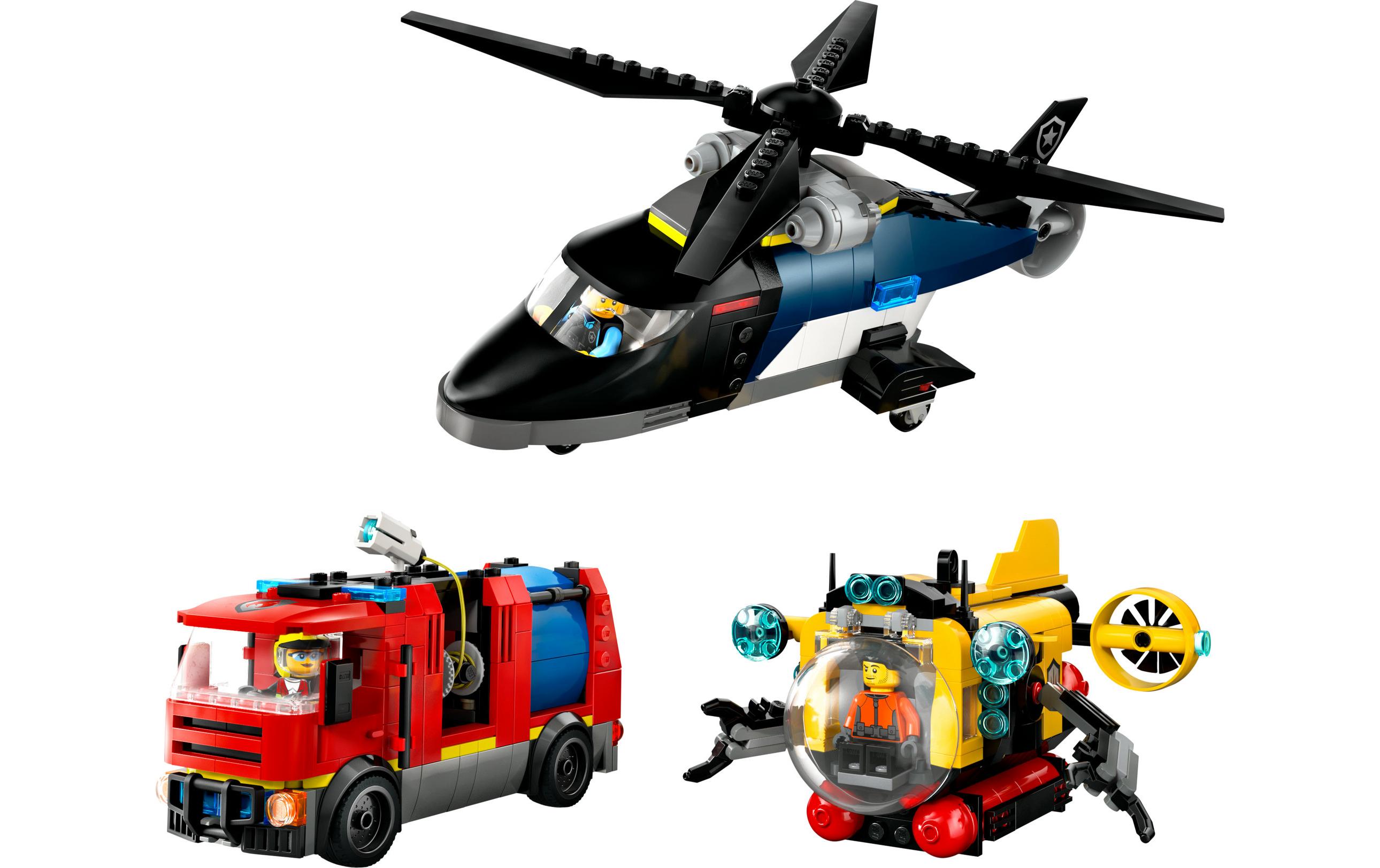 City Hubschrauber, Löschauto und U-Boot 60460Vielseitiges Konstruktionsspielzeug zur Förderung der Kreativität und Fantasie