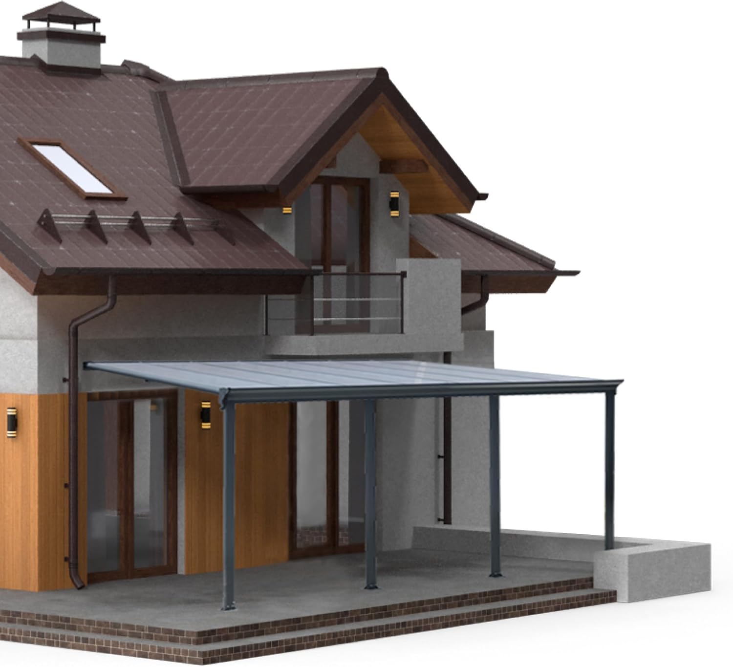 Terrassendach Veranda Aluminium transparentes Dach | Terrassenüberdachung Veranda XXL anthrazit 618 x 300 x 263-278 cm (LxBxH)