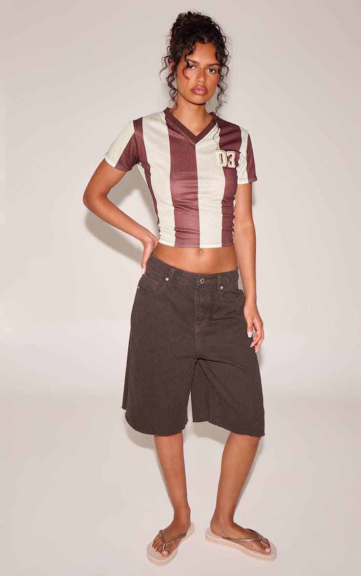 Marron Maillot De Football Court À Manches Courtes À Rayures Chocolat