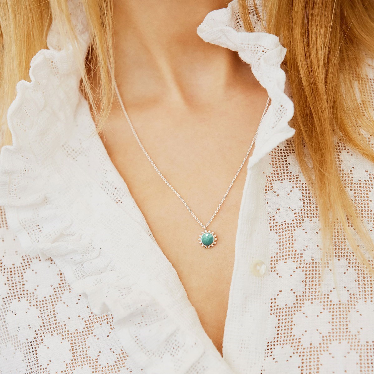 Collier Soleil et Pierre semi-précieuse, en Argent