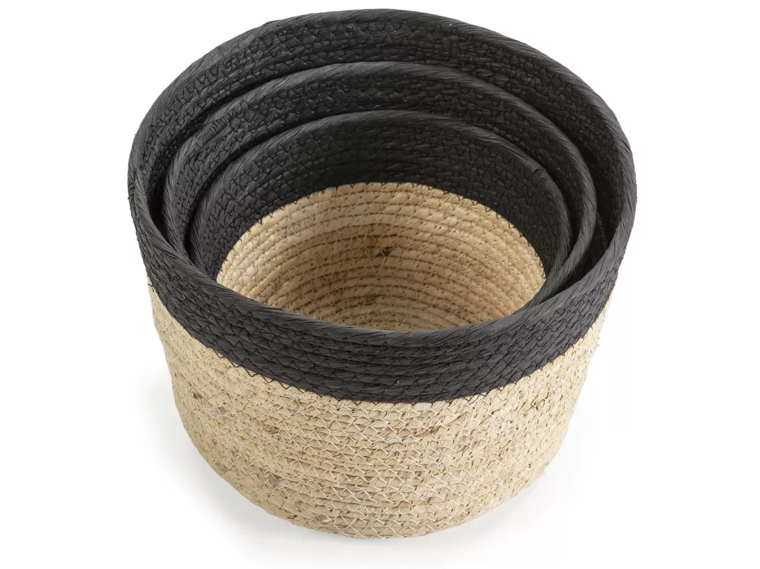Set de 3 paniers Nati fibre naturelle et papier, noir/beige