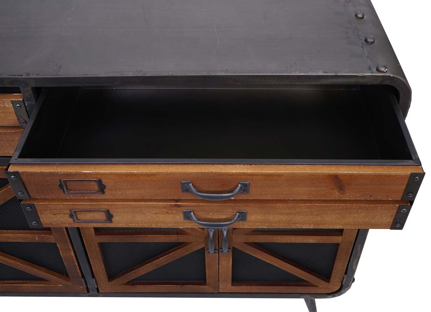Wohnzimmer-Set MCW-F91, Sideboard Kommode Highboard Hochschrank, Industrial Tanne Holz Metall, braun-schwarz