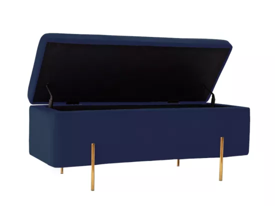 Banc coffre en velours HERVE - Bleu nuit