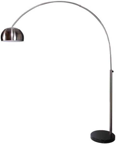 Stylische Bogenleuchte LOUNGE DEAL chrom gebürstet Marmorfuß 170 cm E27 60 W ausziehbar Wohnzimmerleuchte Stehleuchte Stehlampe Wohnzimmer