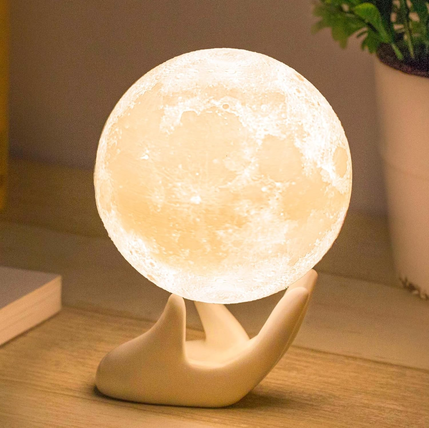 (Ø10cm) 3D LED Mond Lampe Nachtlicht USB Deko Beleuchtung mit Touch inkl. Fernbedienung - Weiss