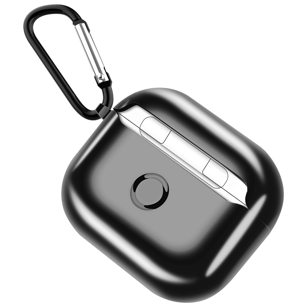 AirPods (3. Generation) Gummi Schutzhülle Abdeckung mit Karabinerhaken Metallic Look - Schwarz