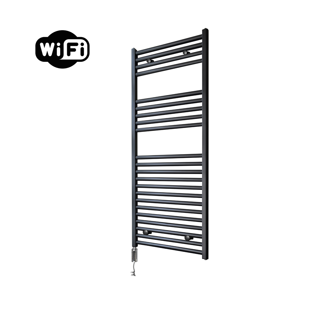 Sanicare elektrische design radiator 45x112cm zwart met WiFi en thermostaat links chroom