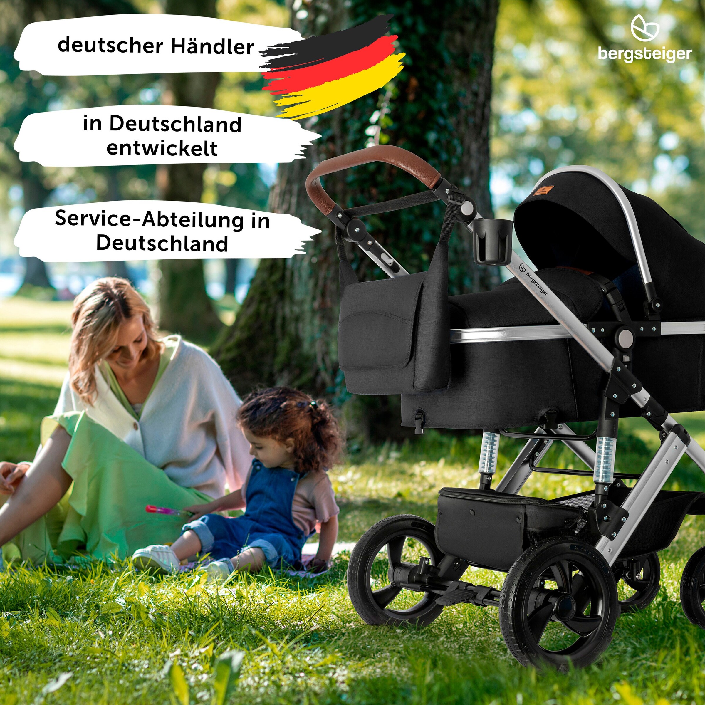 Bergsteiger Kinderwagen Nizza black | Gestell: silver