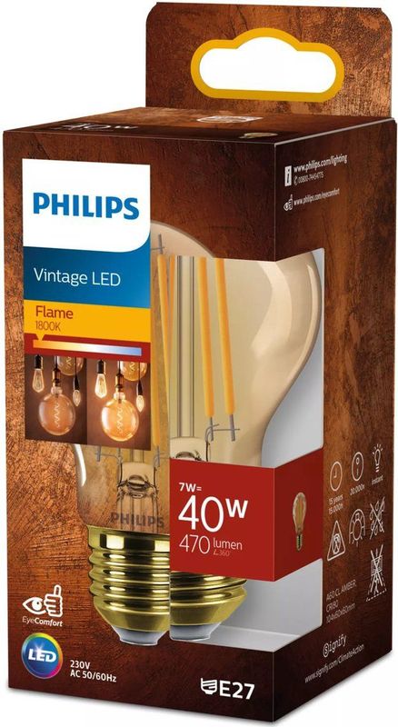 Philips - LED Filamentlamp - Goud - E27 - Warmwit Licht
