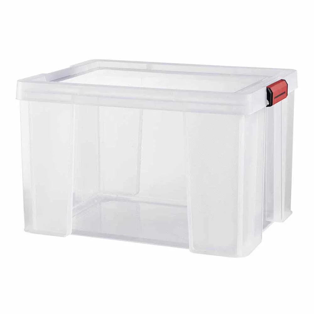 Box de rangement transparente couvercle clips rouge 45 L
