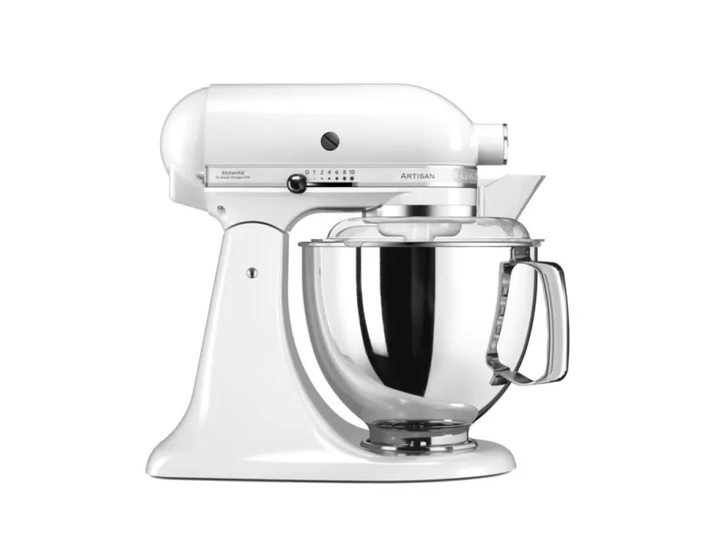 KitchenAid Artisan, 4,8 L, 5KSM175PS EWH Hvid, med ekstra 3 liters skål, fladpisker, piskeris og drejkrog