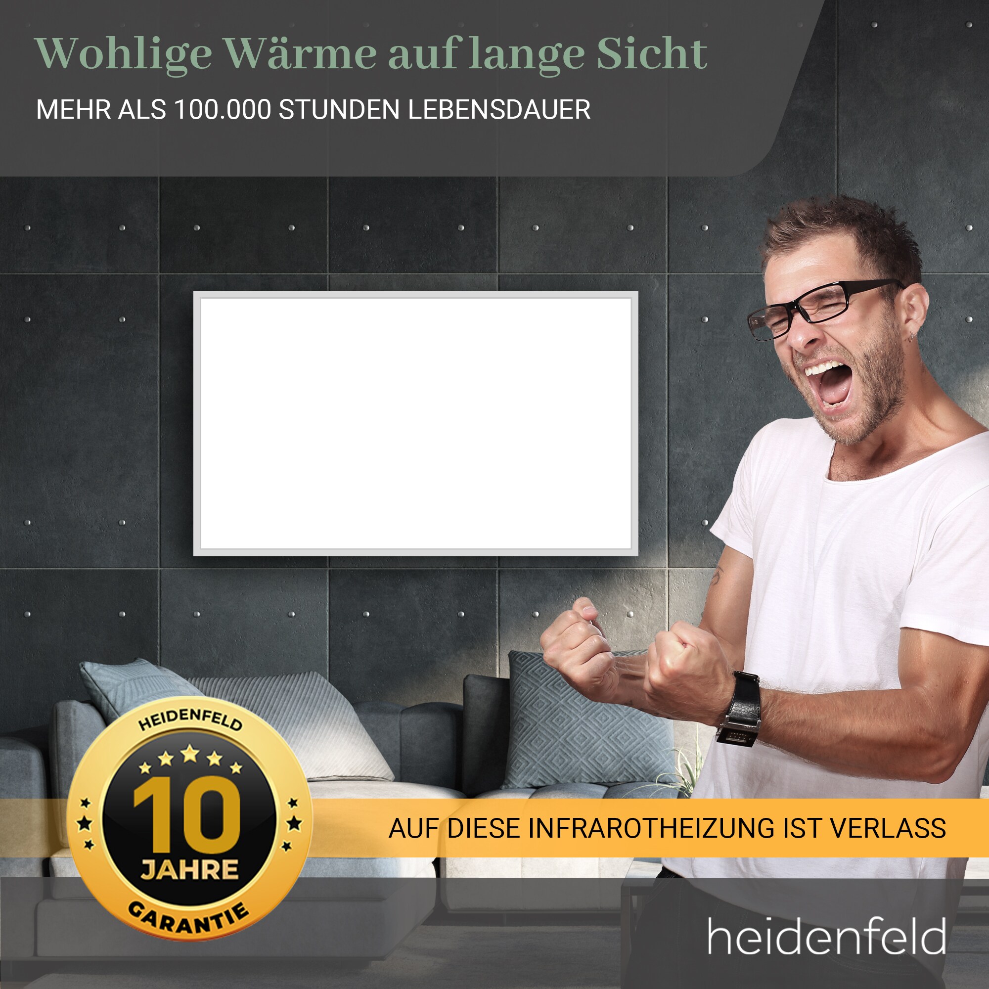 Heidenfeld Infrarotheizung HF-HP110, Wand/Decke, Alu-Rahmen, App, Fernbedienung, IP44, Thermostat (1000 Watt)