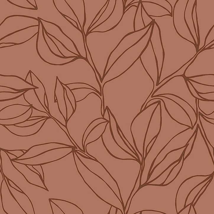 Papier peint vinyle intissé fleur au trait terracotta rouge 53 cm x 10,05 m Lutece