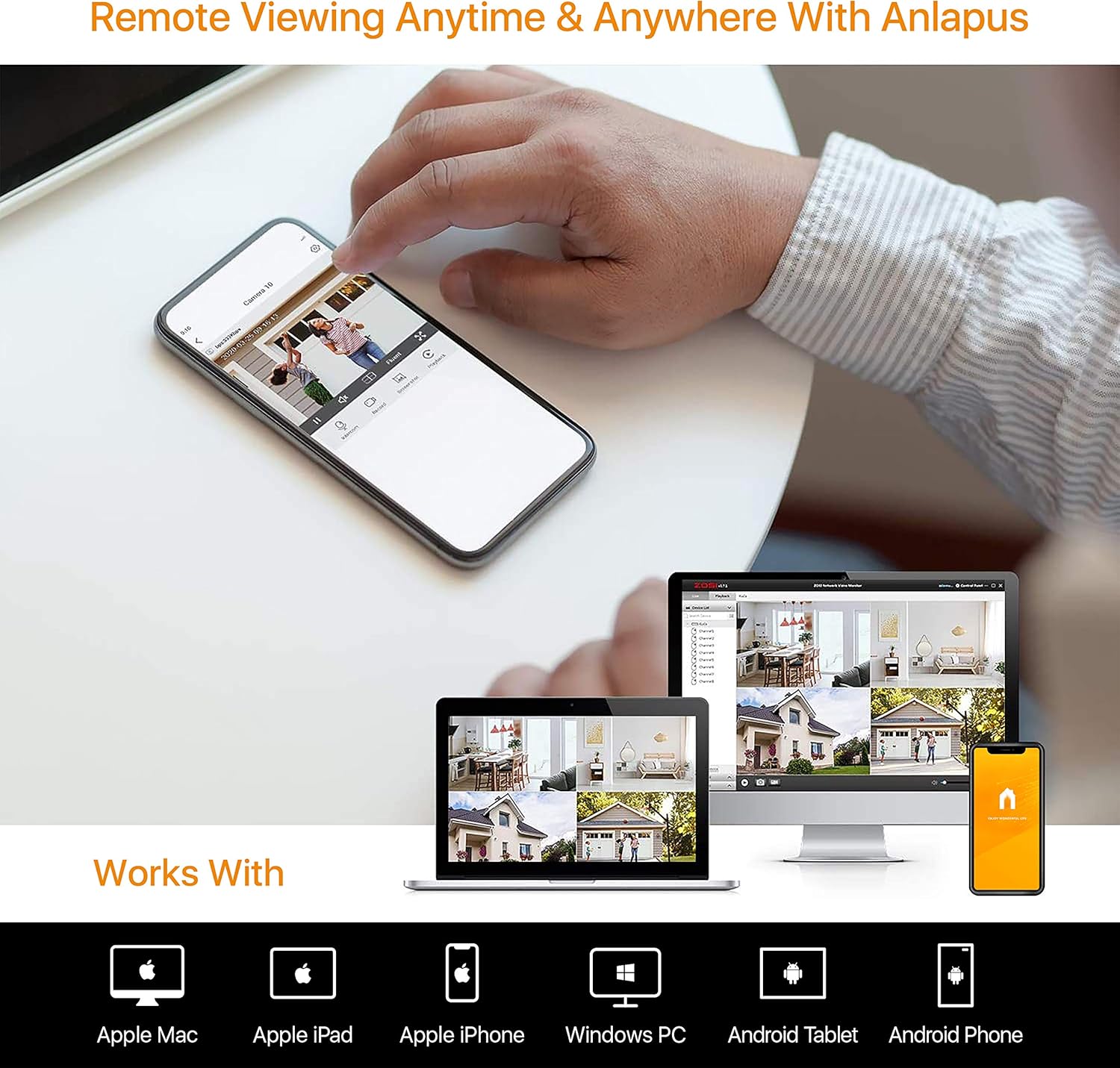 Anlapus 1080P Außen Video Überwachungssystem 8CH H.265+ DVR mit 4x 2MP Kamera ohne Festplatte für Haus Überwachung 20M IR Nachtsicht, App + Email Alarm bei Bewegungen