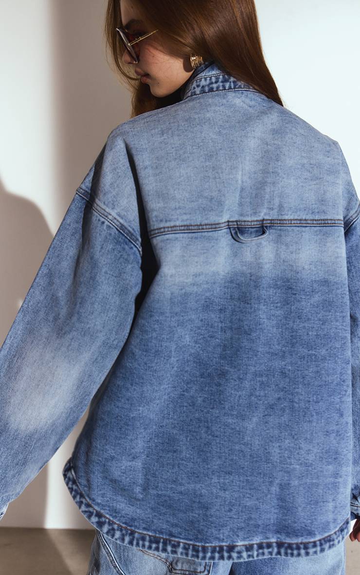 Mid Blue Wash Chemise En Jean Oversize