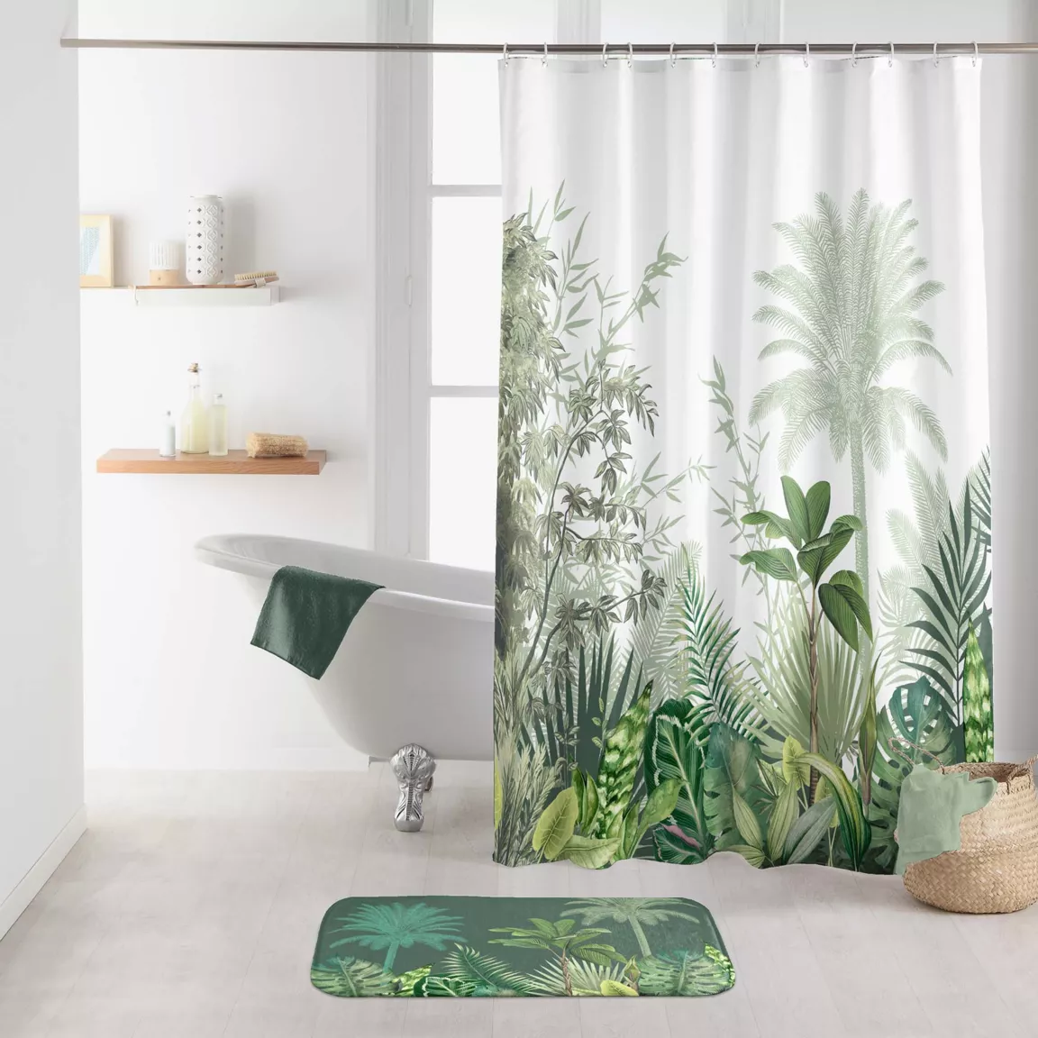 Rideau de douche à anneaux (180 x 200 cm) Vagabonde Vert