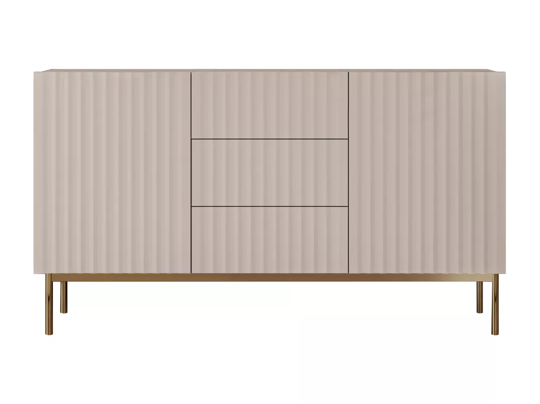 Buffet avec 2 portes et 3 tiroirs en MDF et acier - Beige et doré - EVILANA