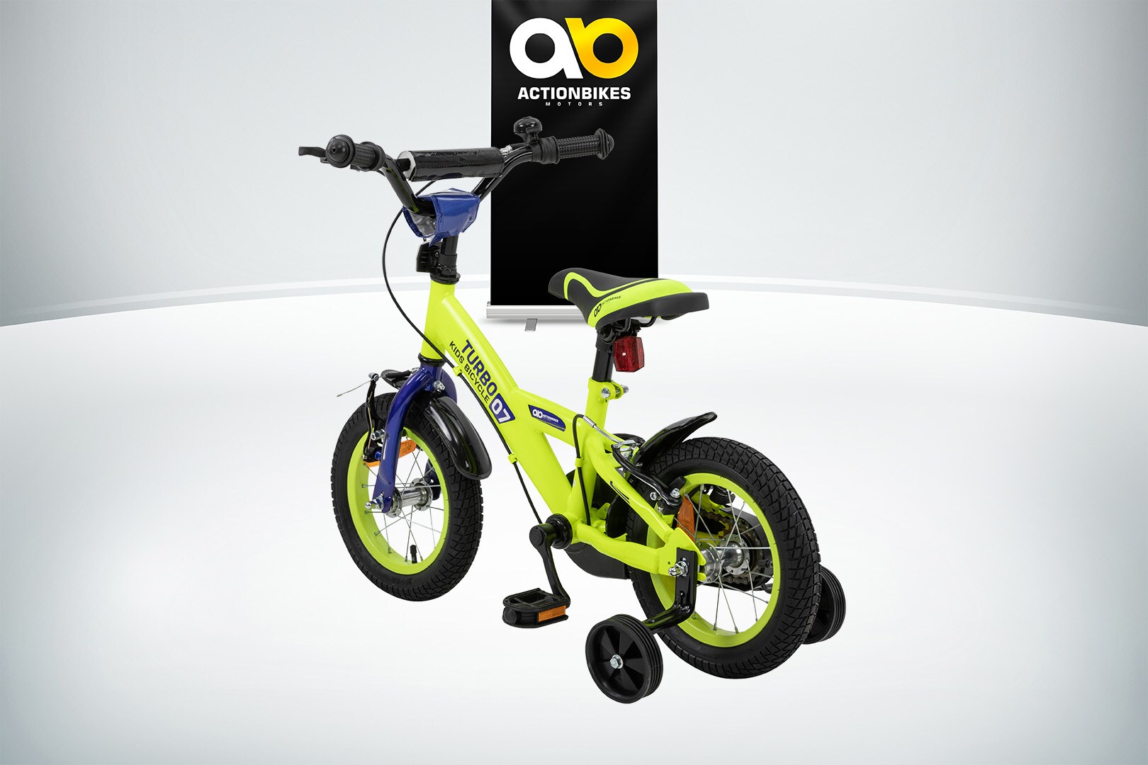 Actionbikes Kinderfahrrad Turbo 12 Zoll, Stützräder, V-Brake-Bremsen, Lenker-/Kettenschutz, Klingel