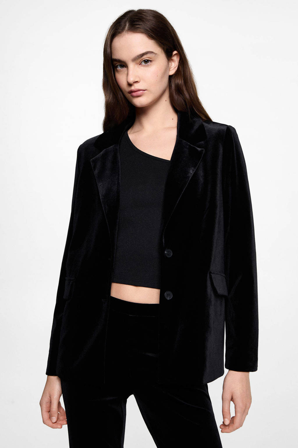 MANGO TEEN regular fit fluwelen blazer zwart