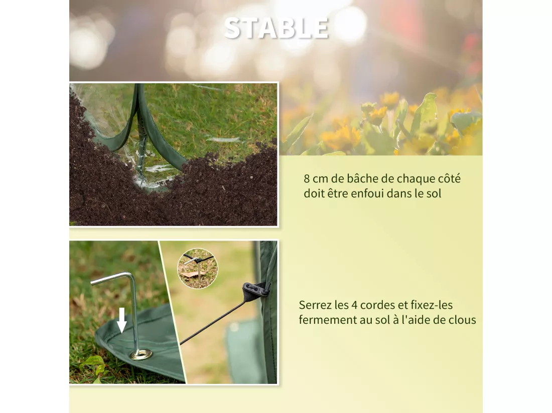 Serre pop-up - serre de jardin pop-up - 4 portes zippées enroulables - dim. 2,5L x 1,25l x 1,35H m - sac transport inclus - PVC vert